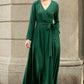 Green Wrap Linen Dress for Women 5673