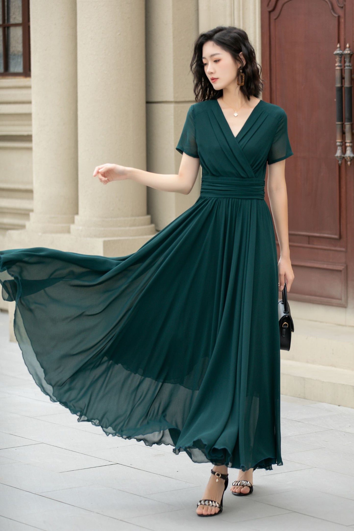 Green Maxi Bridesmaid prom summer chiffon dress 5114