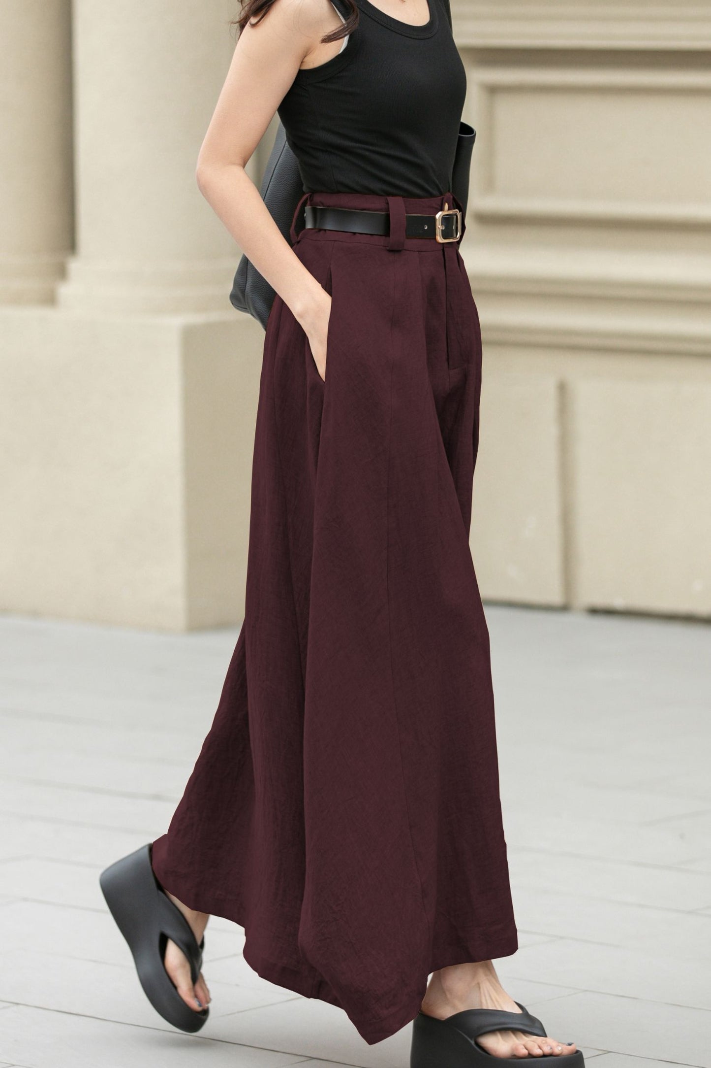 Irregular Linen Maxi Skirt with Pockets | Xiaolizi 6704