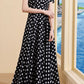 Black and white polka dot long chiffon dress 5020