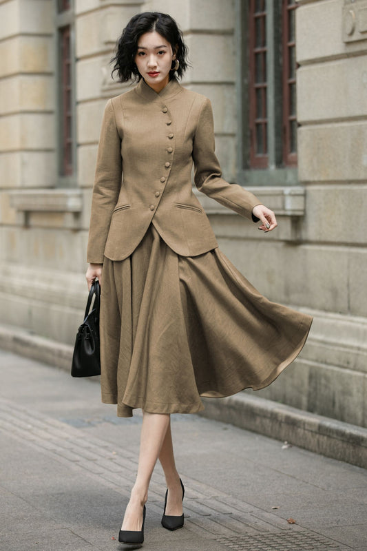 Linen Short Jacket – Button Closure with Lapel Collar and Side Pockets for Spring & Autumn 6710