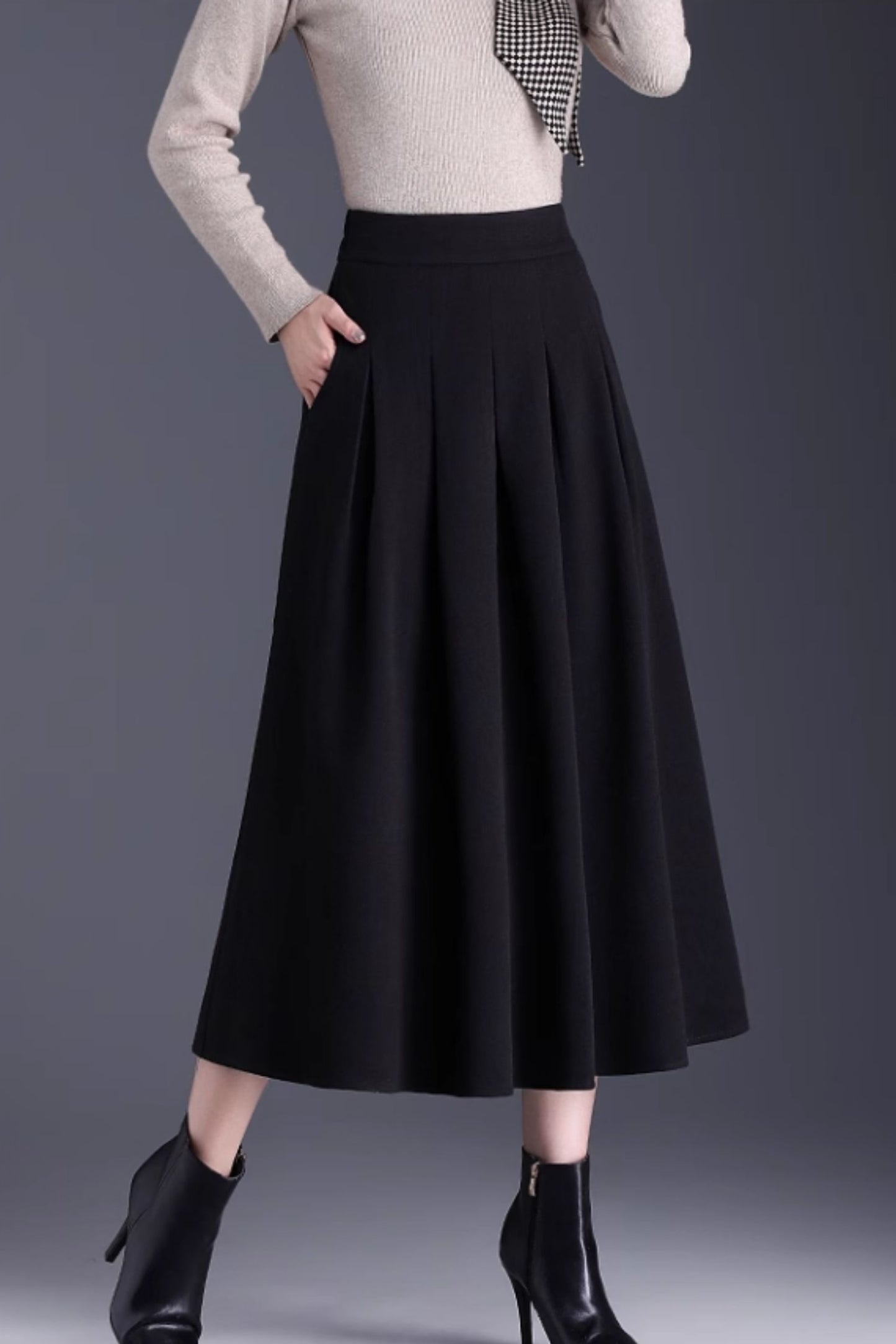 Midi a line pleated wool skirt 6138