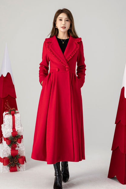 1950s Vintage Inspired Swing Red Wool Coat 4613