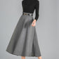 Classic A-Line Skirt in Gray Wool – High-Waist Belted Midi – 6354
