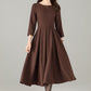 Vintage Wool Blend Midi Dress – Handmade Fit and Flare Winter Dress with Pockets | Xiaolizi 6495