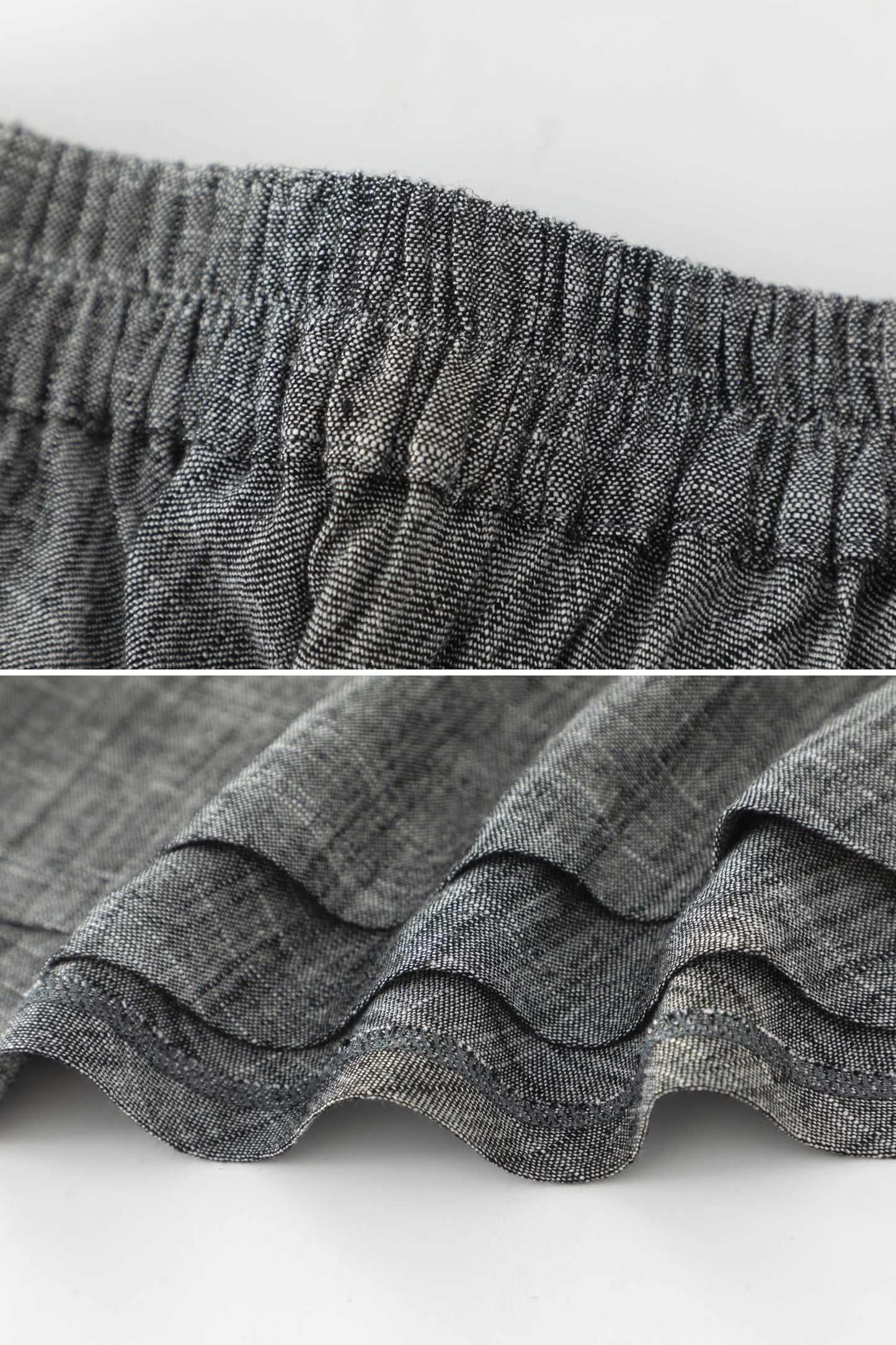 Grey Linen Cotton Maxi Skirt - Wrap Tie Side, Elastic Waist 6081