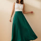 Green Linen Maxi Skirt with pockets 4977