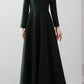 Green long wool dress with mandrain collar 5536