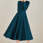 Wool Fit & Flare Long Dress Women 5253