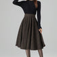 Classic Plaid Midi Skirt Dark Brown Wool – High-Waisted Circle – 6396