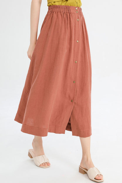 A Line Orange Button front Midi Skirt 4236