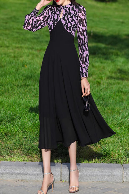 Long sleeves patchwork summer prom chiffon dress 5080