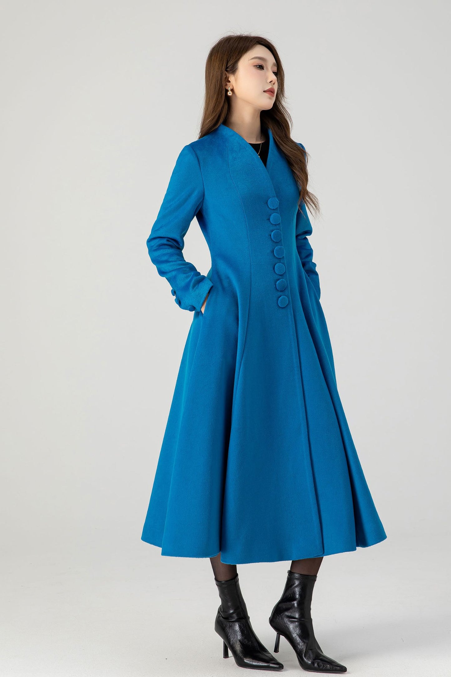 Blue swing midi wool winter coat 4602