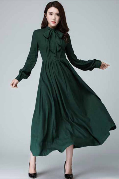 Handmade long sleeve shirt dress in green 1455