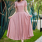 Summer womens Pink Linen Midi swing dress 5824