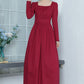 Vintage Inspired Wine Red Linen Dress 3370