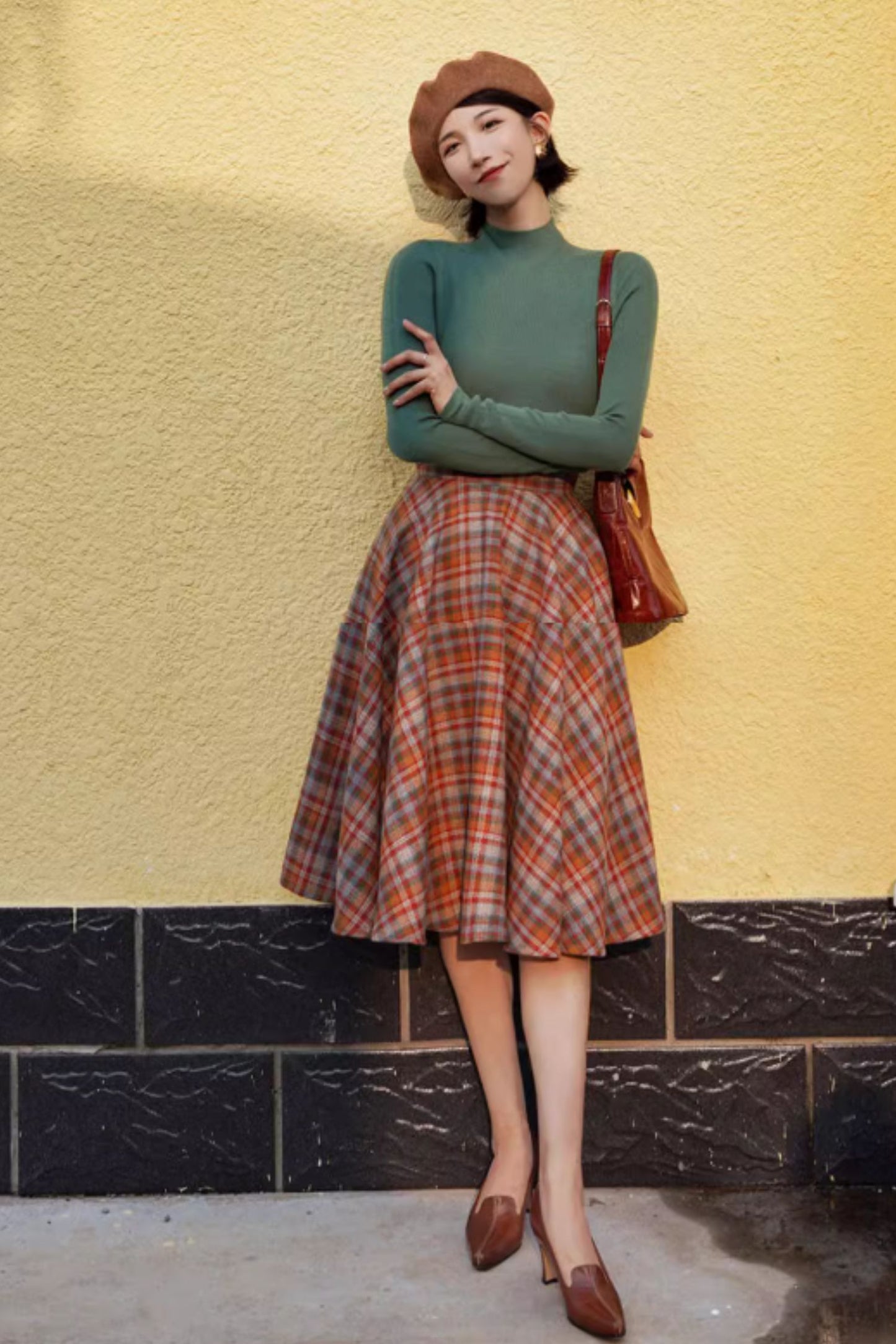 Plaid winter a line winter wool skirt 5276