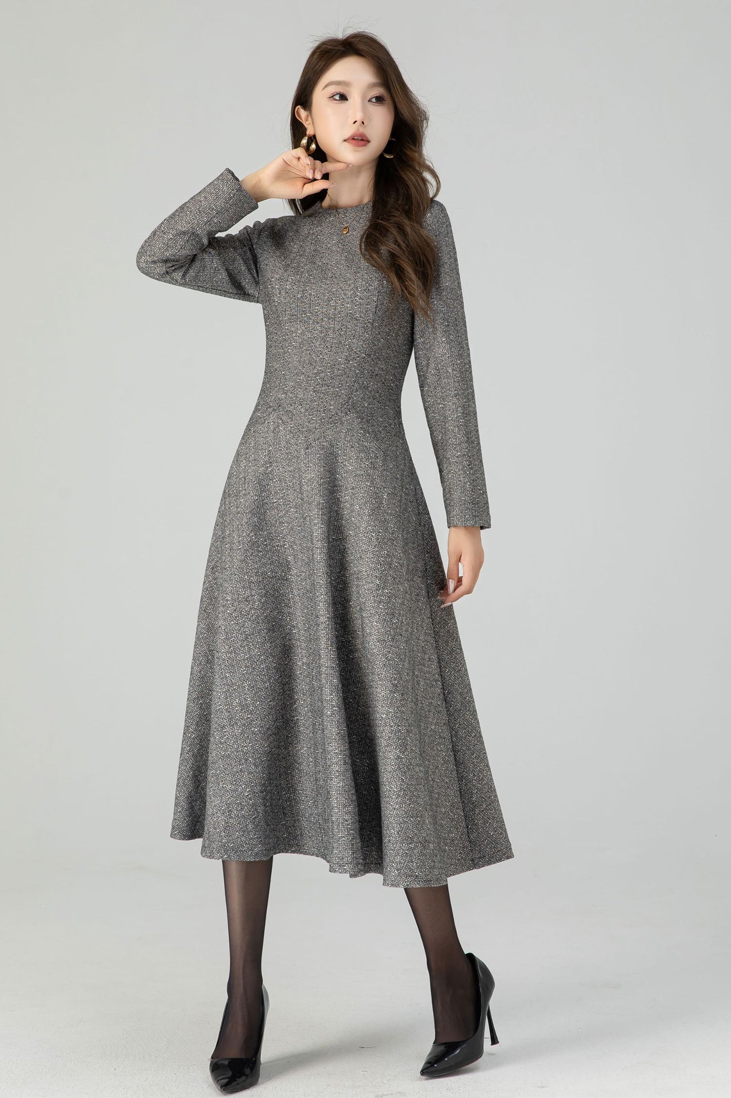 A-Line winter gray wool dress 4548