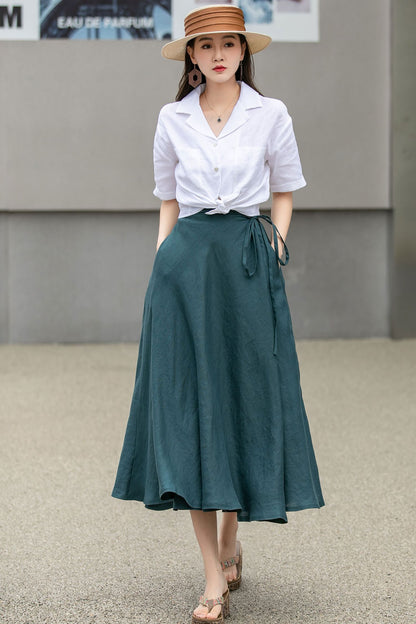 Green Swing Linen Midi Wrap Skirt 4269