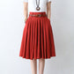 High waist pleated a line linen summer skirt 2889