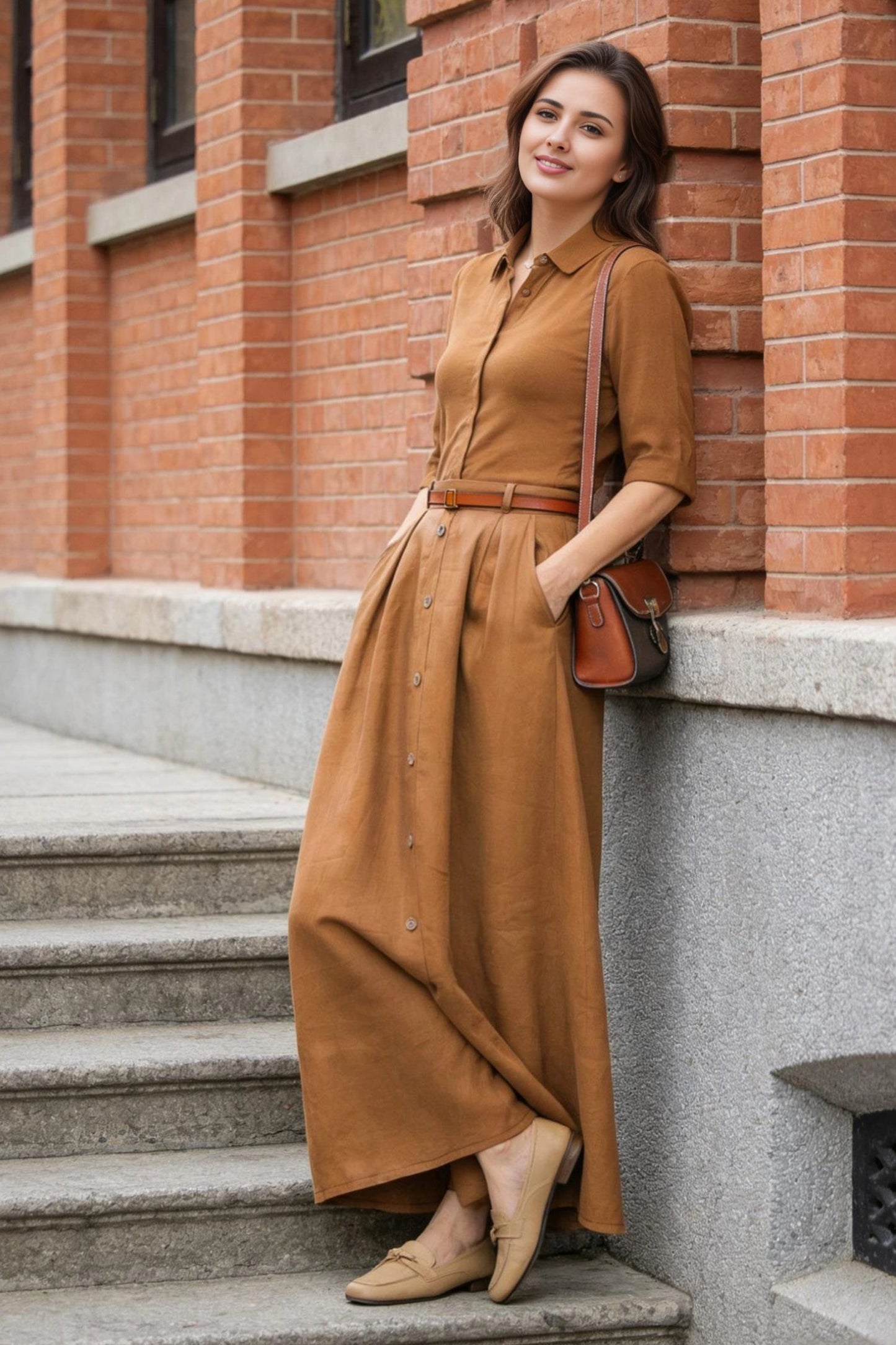 Yellow Linen Maxi Skirt - High Waist A-Line | Xiaolizi 6767