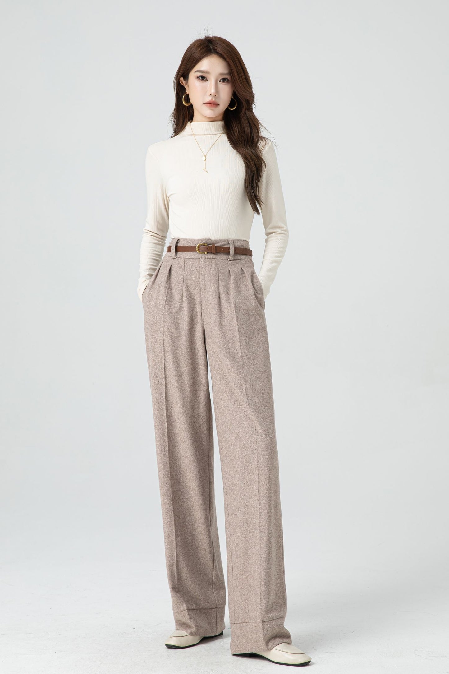 Wide leg long wool pants for women 5324