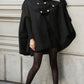 Women Black Hooded Wool Cape Coat 0698