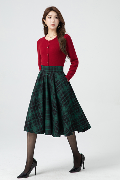Handmade Wool Plaid Circle Skirt – Vintage High Waist Winter Midi Skirt | Xiaolizi 5319