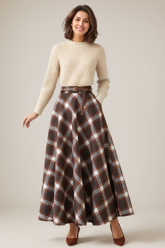 Maxi wool plaid skirt for women 4625