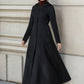 Black hooded maxi coat for winter 1839#