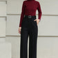 Handmade Vintage Wool Pants – Black High Waist Wide Leg Winter Trousers 6620