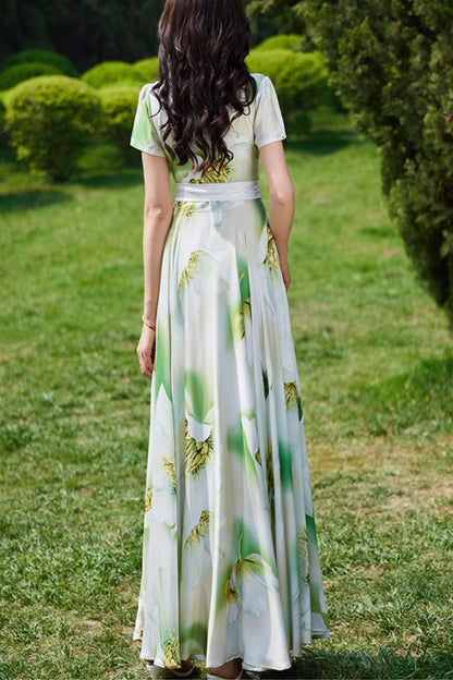 Floral Chiffon Maxi Dress - Flowing Silhouette with Fitted Waist 4999