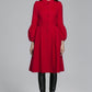 Vintage Red Wool Princess Coat – Bracelet Sleeves, Below-Knee, Pleated Skirt 6350