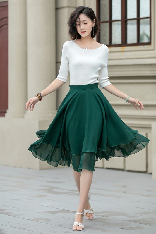 Green chiffon short summer skirt 5239