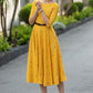 Yellow Linen Cotton Midi Dress – Vintage Fit & Flare with Pockets 6668