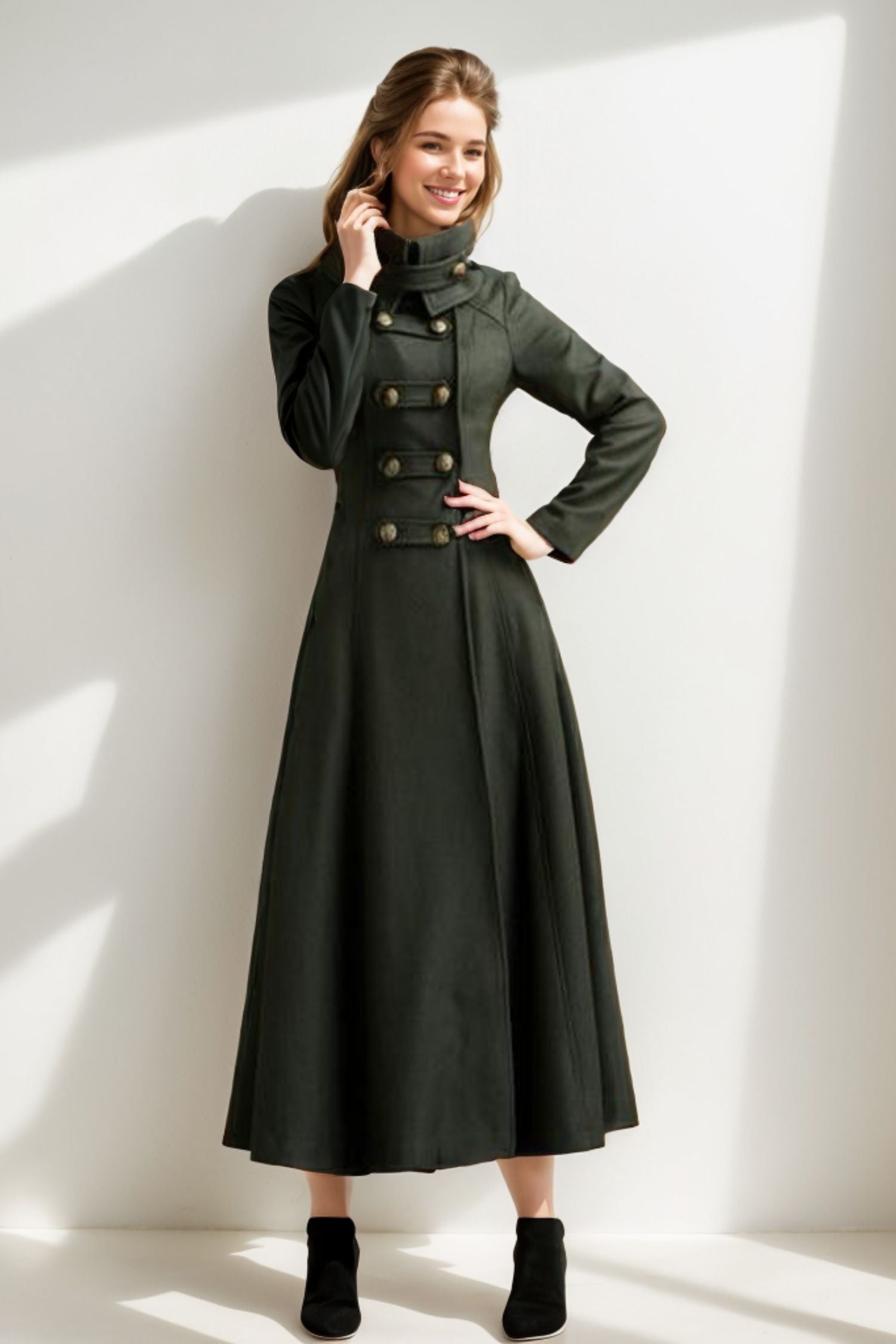 Long army green coat hotsell