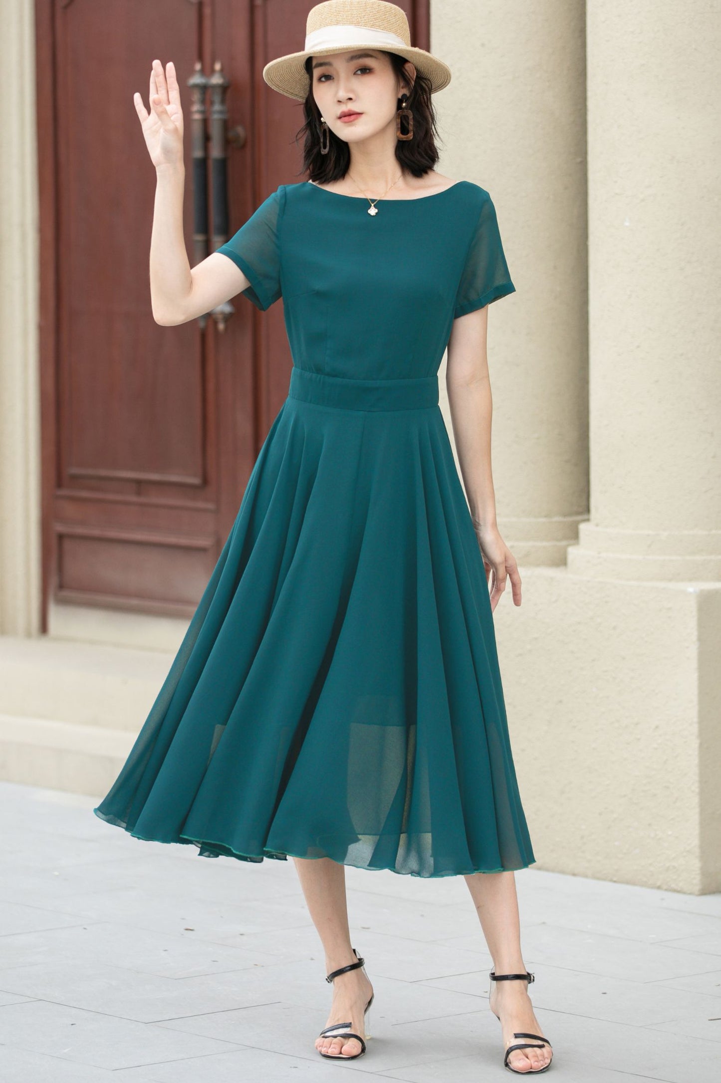 Midi fit and flare summer swing chiffon dress 6104