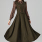 Army Green Wool Pinafore Dress – Vintage Sleeveless Long Winter Dress with Pockets 6394