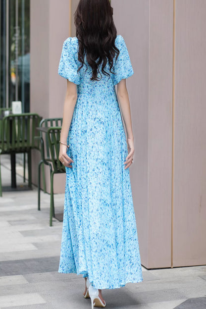 Maxi blue floral summer chiffon dresses 5017 Xiaolizi Maxi blue floral summer chiffon dresses 5017 Xiaolizi