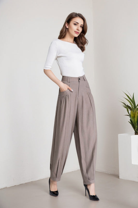Handmade long linen pants for women 5915