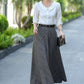 Gray Plaid Wool Maxi Skirt – Vintage High Waist Winter Skirt with Pockets 3106
