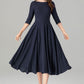 Fit and flare navy swing linen dress women 4906