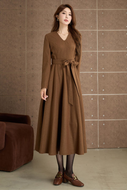navy blue dress for baby girl Fit and flare brown winter wool dress 5360 – Xiaolizi main image 0