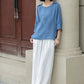 Blue summer linen top blouse 5221