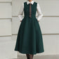Handmade Vintage Wool Dress – Green Sleeveless A-Line Midi Winter Dress 6615