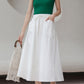 White a line elastic waist skirt with pockets L0605