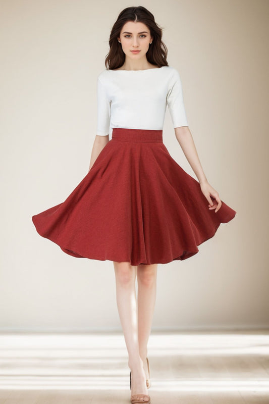 1950s Red Linen Full Circle Skirt 5138