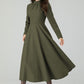 Retro army green swing wool dress 5441