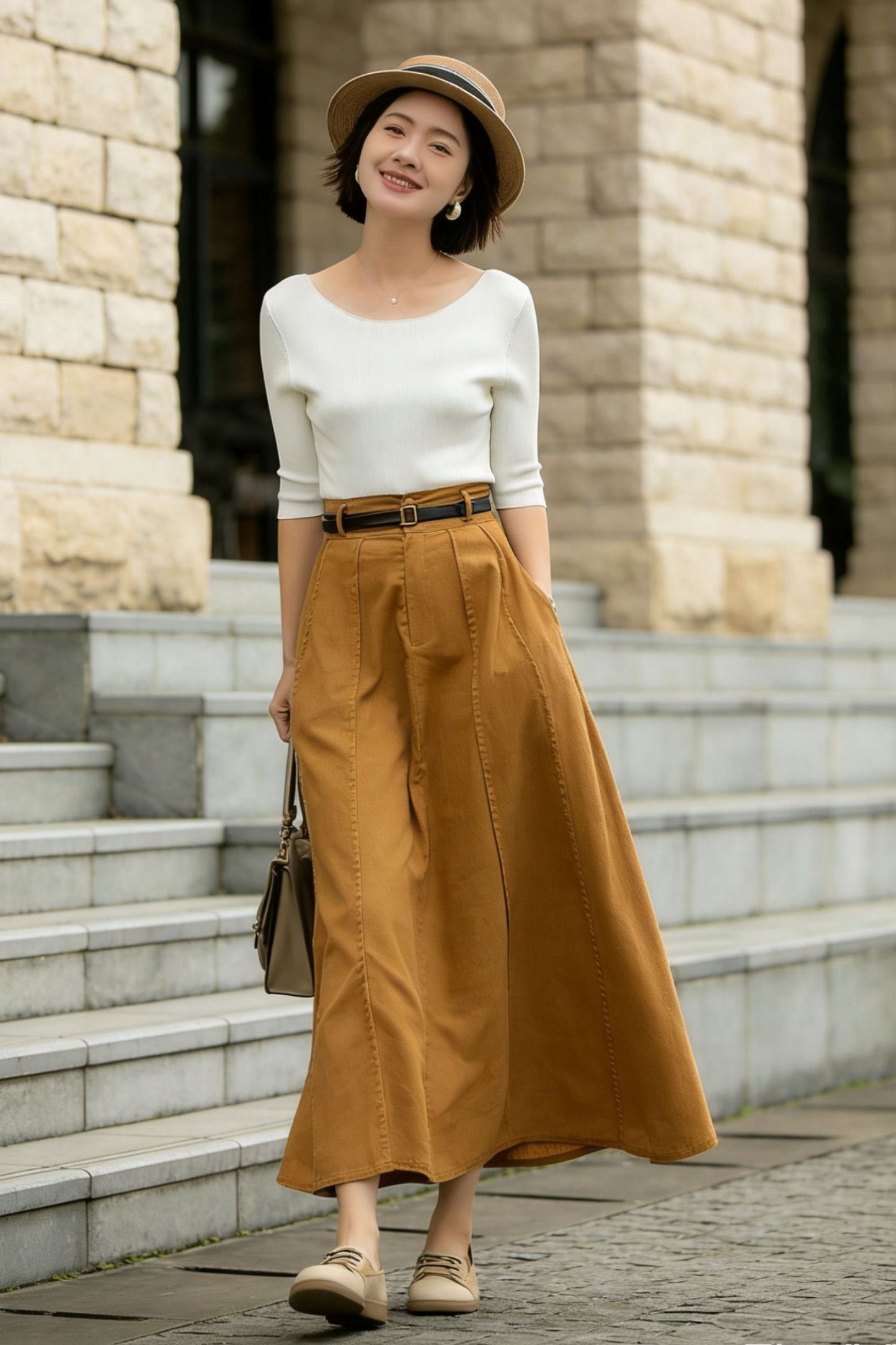 Brown Linen Maxi Skirt – High Waist A-Line Long Linen Skirt 6777