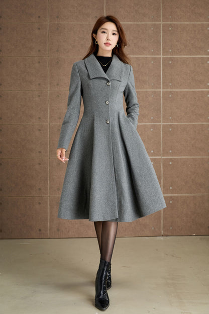 Fit and flare gray winter wool coat 5367